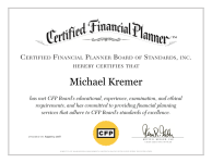 CERTIFIED FINANCIAL PLANNER Certificate